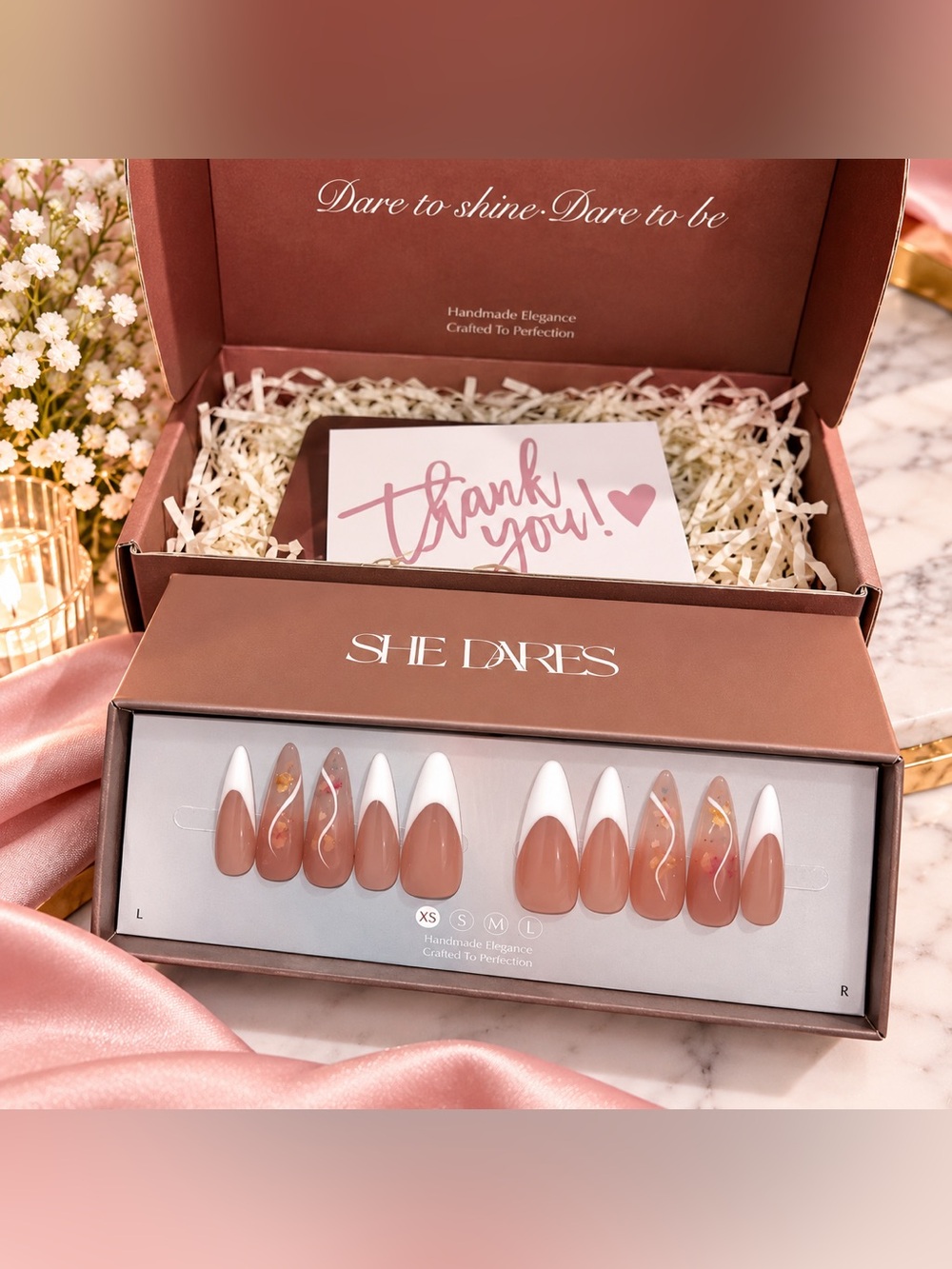 SHE DARES Luxury Handmade Press-On Nails Set – XS – New in Box